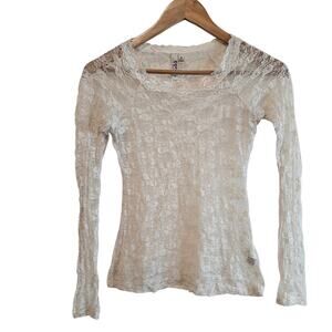Y2K Mudd Lace Blouse Womens Sm White Glam Whimsygoth Fairy Romantic Retro Sheer